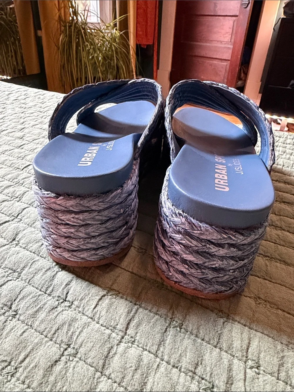 J Slides Blue Braided Espadrille Platform Sandals NWOT